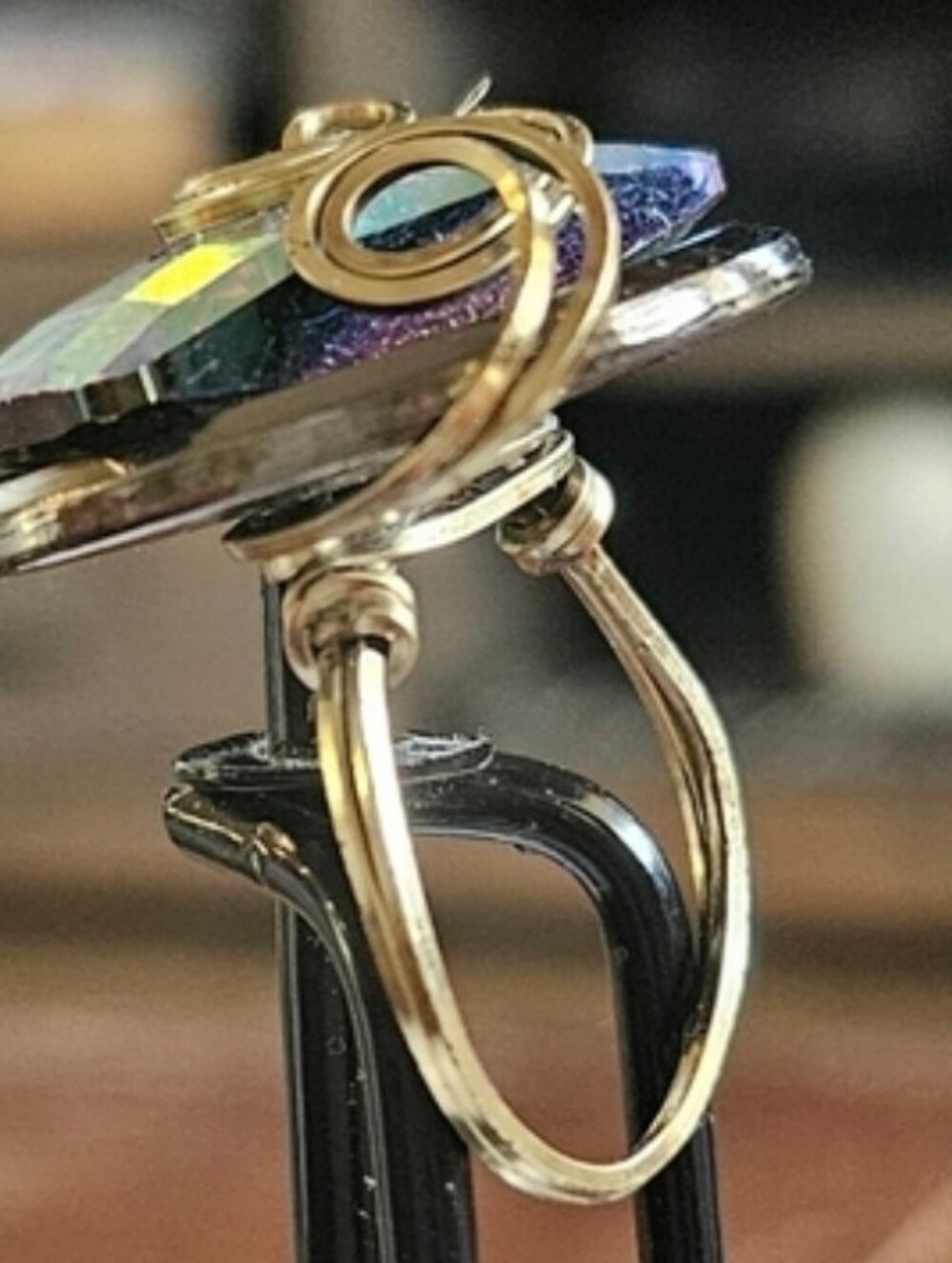 Handcrafted Silver Ring with Iridescent Crystal Accent